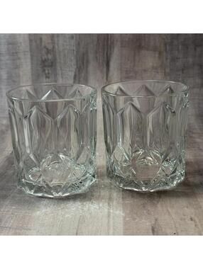 VTG Set of 2 Crown Royal Whiskey Rocks Glasses Diamond Cut Embossed 10 oz Lowbal